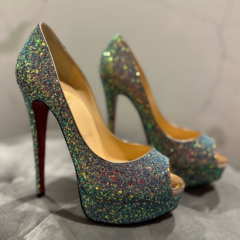 Christian Louboutin size 37 lady peep sparkly glitter shoe